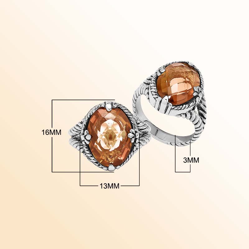 Handcrafted Sterling Silver Morganite Quartz Blush Glow Rope Elegance Ring With Balinese Detailing.