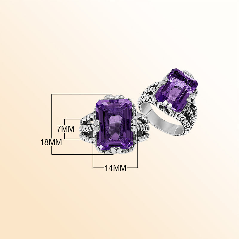 Handcrafted Sterling Silver Amethyst Quartz Regal Rope Elegance Ring With Balinese Detailing.