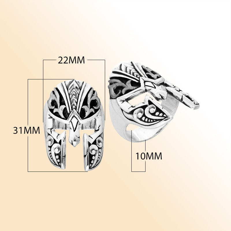 Handcrafted Sterling Silver Beautiful Stylish Warrior Helmet Elegant Armor Heritage Ring With Balinese Detailing.