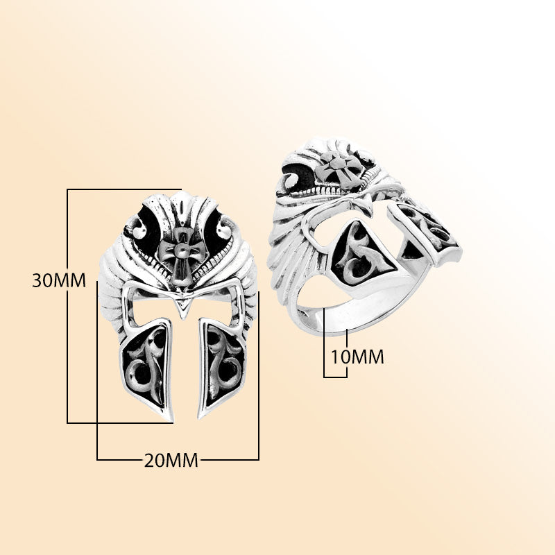 Handcrafted Sterling Silver Beautiful Designer Warrior Helmet Armor Heritage Ring With Balinese Detailing.