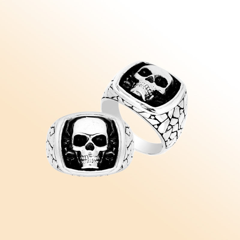 Handcrafted Sterling Silver Beautiful Designer Skull Armor Heritage Warrior Statement Ring With Balinese Detailing.