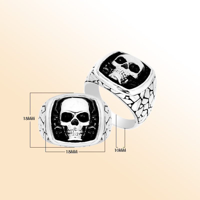 Handcrafted Sterling Silver Beautiful Designer Skull Armor Heritage Warrior Statement Ring With Balinese Detailing.