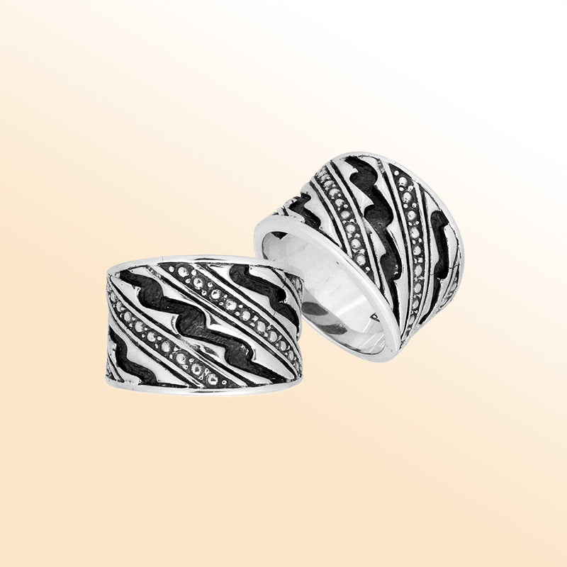 Sterling Silver Beautiful Design Round Carved Oxidized Ring With Balinese Handcrafted Detailing.