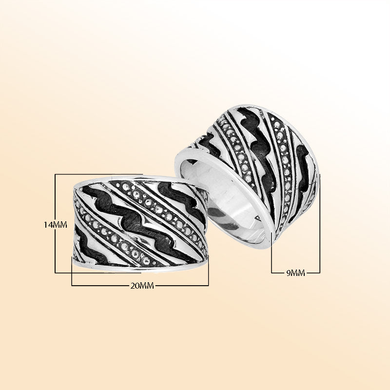 Sterling Silver Beautiful Design Round Carved Oxidized Ring With Balinese Handcrafted Detailing.