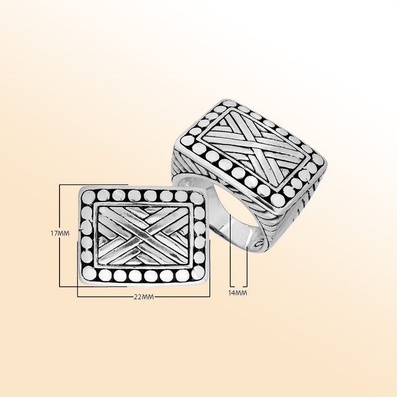 Handcrafted Sterling Silver Elegant Designer Square Shape Oxidized Ring From Bali.