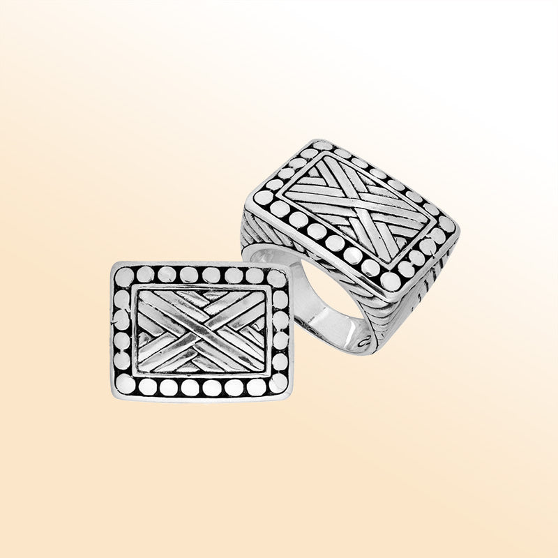 Handcrafted Sterling Silver Elegant Designer Square Shape Oxidized Ring From Bali.