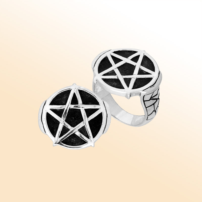 Handcrafted Sterling Silver Artistic Pentagram Symbol Statement Ring From Bali.