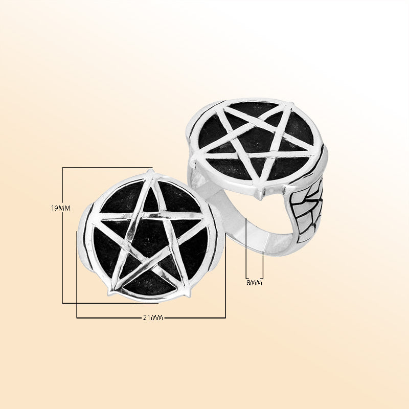 Handcrafted Sterling Silver Artistic Pentagram Symbol Statement Ring From Bali.