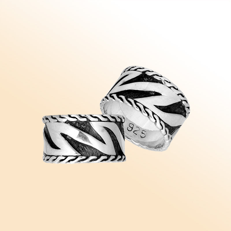 Handcrafted Sterling Silver Elegant Fancy Carved Band Ring From Bali.