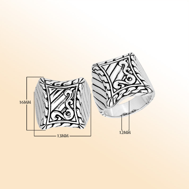 Sterling Silver handcrafted tribal design ring from Bali, Indonesia with engraved swirl and line details