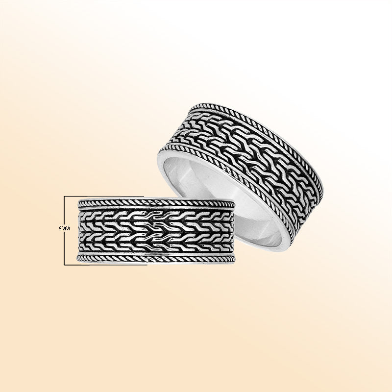Sterling Silver simple designer ring handcrafted in Bali, Indonesia with oxidized braided pattern design