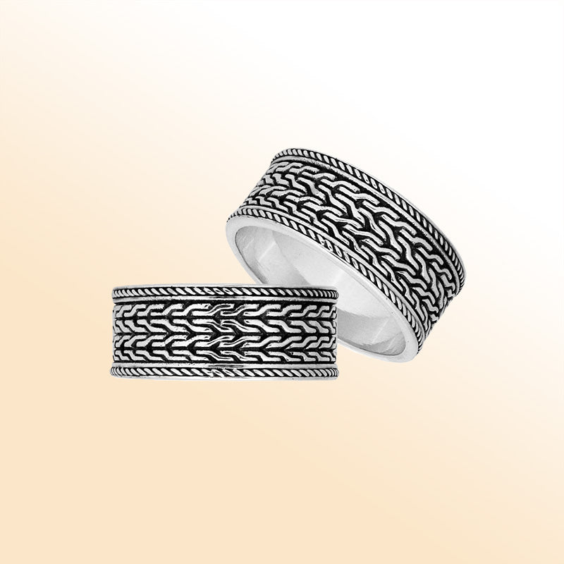 Sterling Silver simple designer ring handcrafted in Bali, Indonesia with oxidized braided pattern design