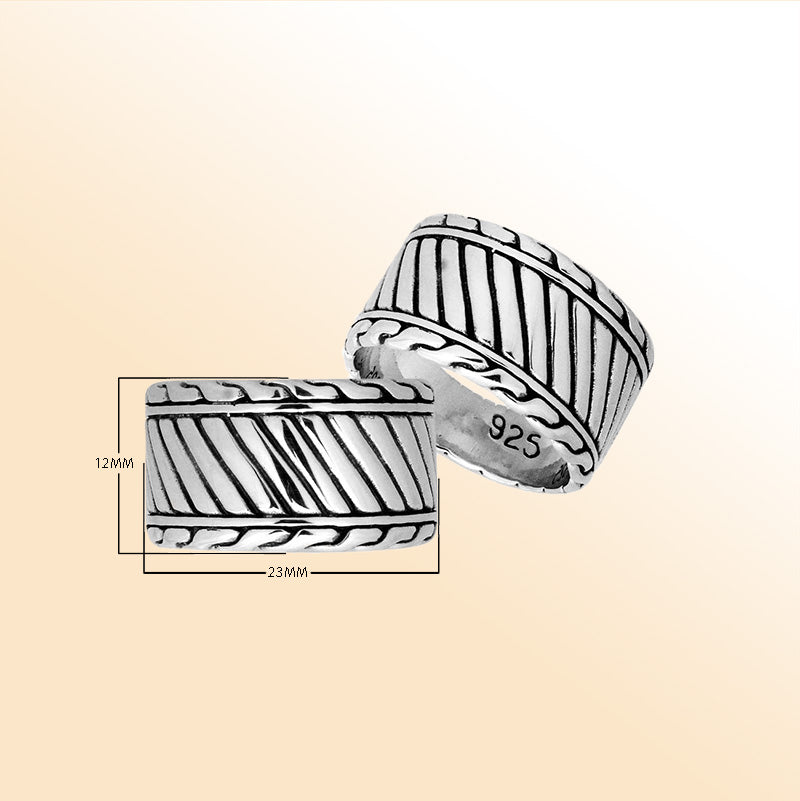 Sterling Silver beautiful design ring handcrafted in Bali, Indonesia with polished and oxidized stripe pattern
