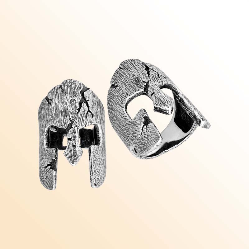 Sterling Silver beautiful stylish ring handcrafted in Bali, Indonesia with oxidized Spartan helmet design