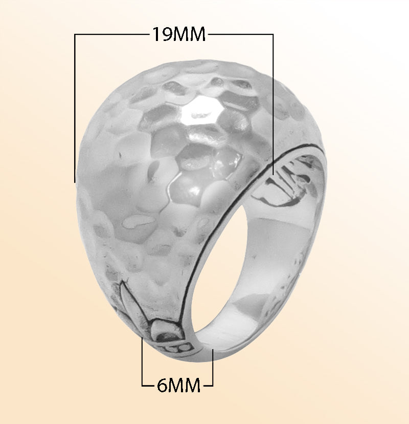 Sterling Silver beautiful hammered dome ring handcrafted in Bali, Indonesia with polished textured surface