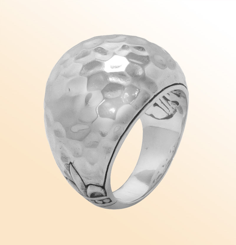 Sterling Silver beautiful hammered dome ring handcrafted in Bali, Indonesia with polished textured surface
