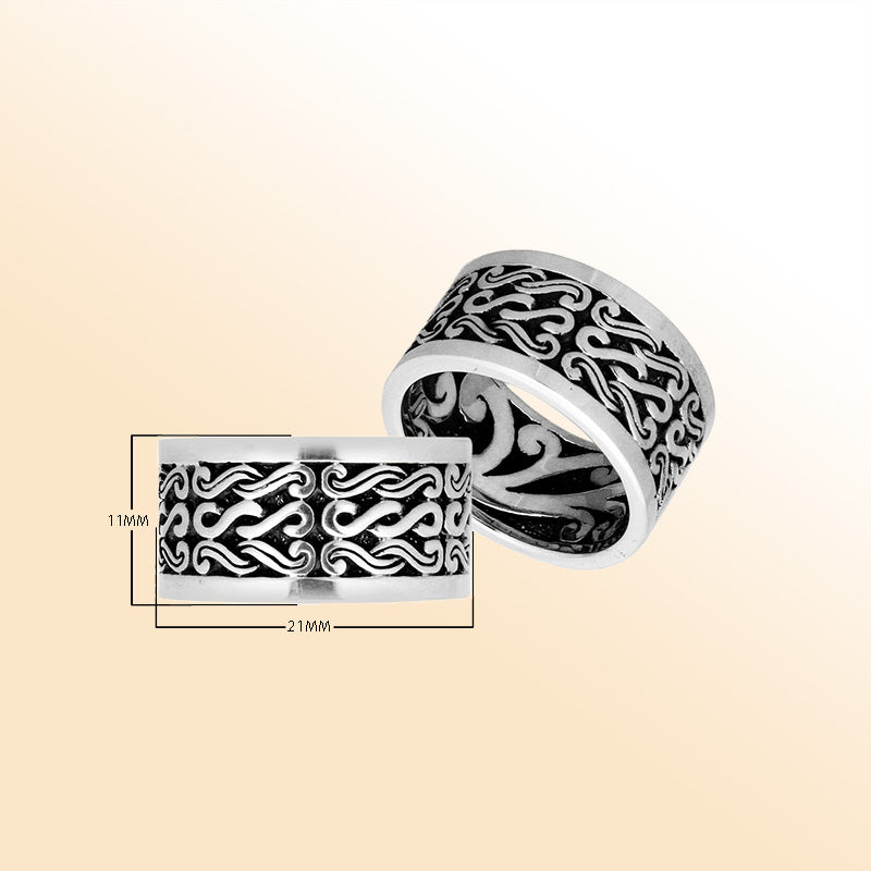 Sterling Silver pretty designer oxidized band ring handcrafted in Bali, Indonesia with swirl pattern and polished edge