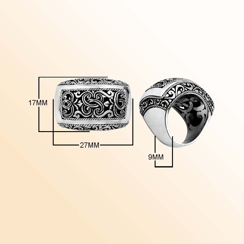 Silver Overlay Over Copper Wide Scrollwork Balinese Ring With Heritage Carvings.