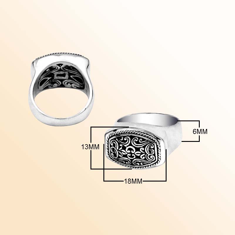 Silver Overlay Over Copper Rectangular Carved Balinese Signet Ring With Swirl Engravings.