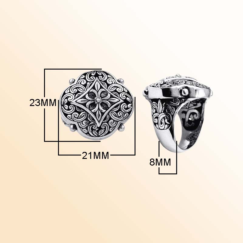Silver Overlay Over Copper Floral Mandala Carved Balinese Heritage Ring.