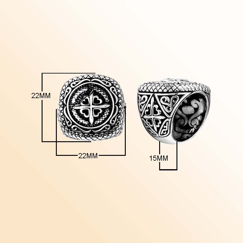 Silver Overlay Over Copper Compass Heart Carved Balinese Heritage Ring.