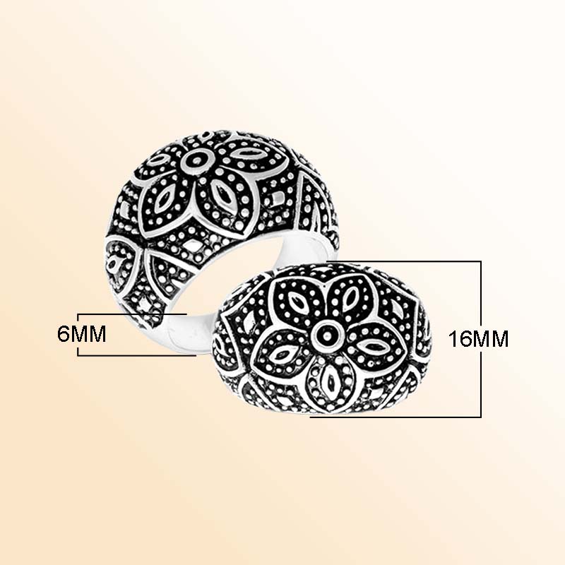 Silver Overlay Over Copper Handcrafted Floral Dome Ring With Balinese Detailing