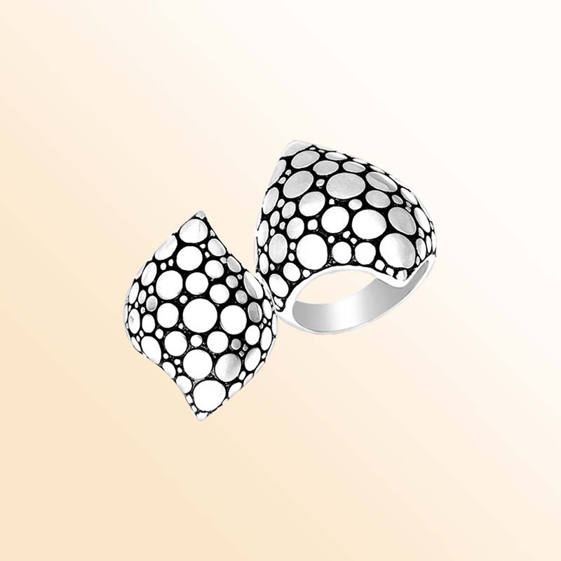 Silver Overlay Over Copper Handcrafted Bubble Pattern Dome Ring