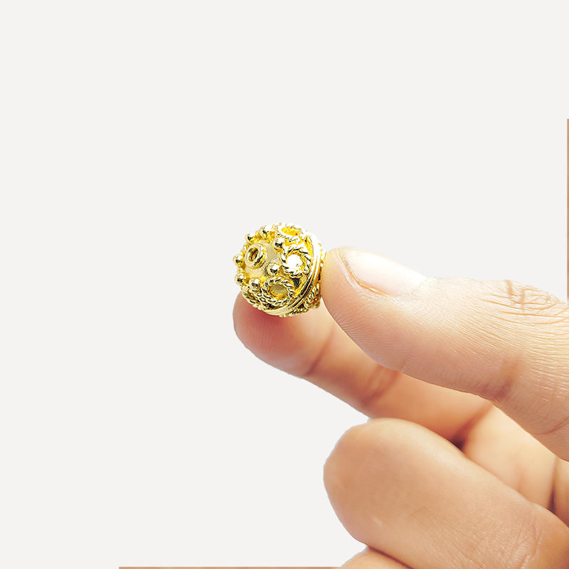 Handmade 18K Gold Overlay filigree dome bead for jewelry crafting, India