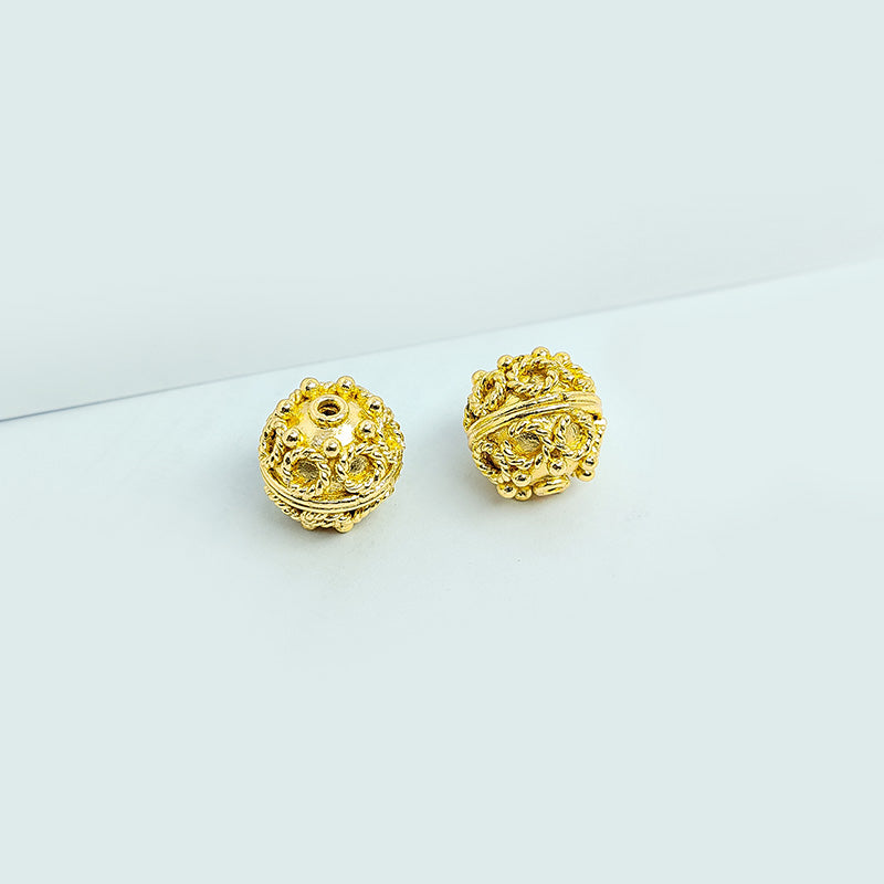 Handmade 18K Gold Overlay filigree dome bead for jewelry crafting, India