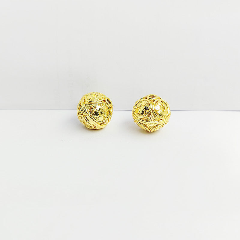 18K Gold Overlay handcrafted round bead with textured design made in India