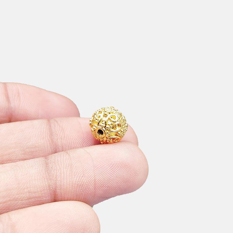 18K gold overlay handcrafted filigree round copper bead from India for jewelry making.