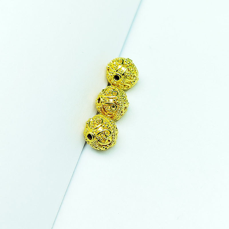 18K gold overlay handcrafted filigree round copper bead from India for jewelry making.