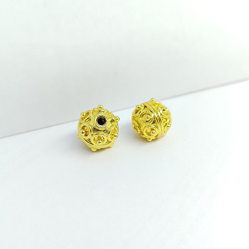 Handcrafted India 18K Gold Overlay Copper filigree beads with swirl pattern