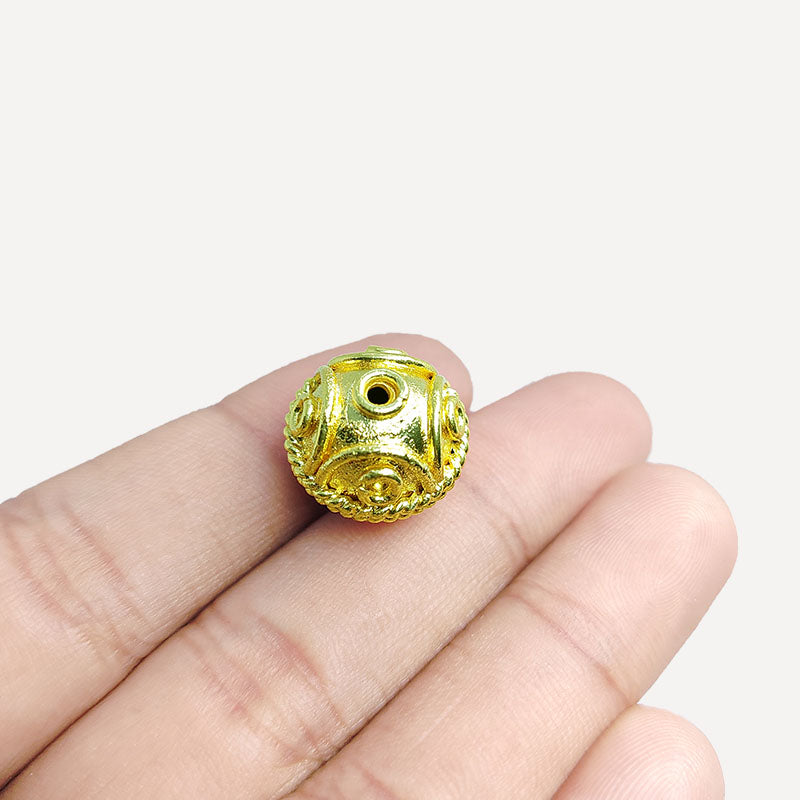 Handmade 18K gold overlay filigree copper bead for jewelry making from India