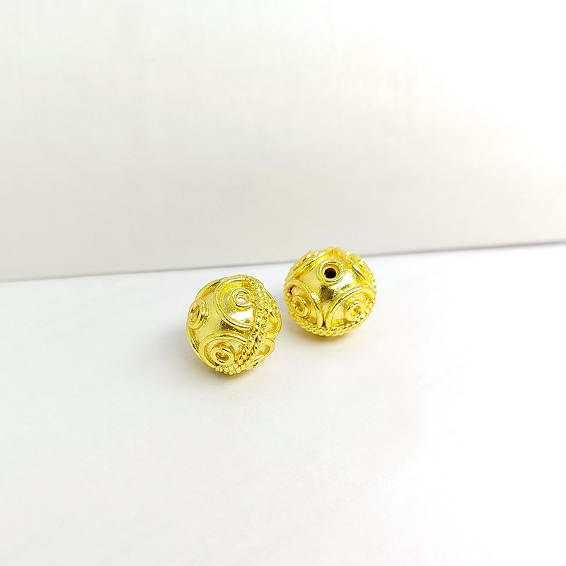Handmade 18K gold overlay filigree copper bead for jewelry making from India