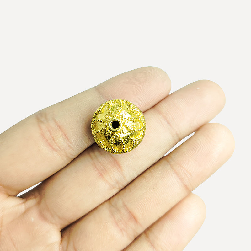 Handcrafted 18K gold overlay copper filigree bead from India for jewelry making