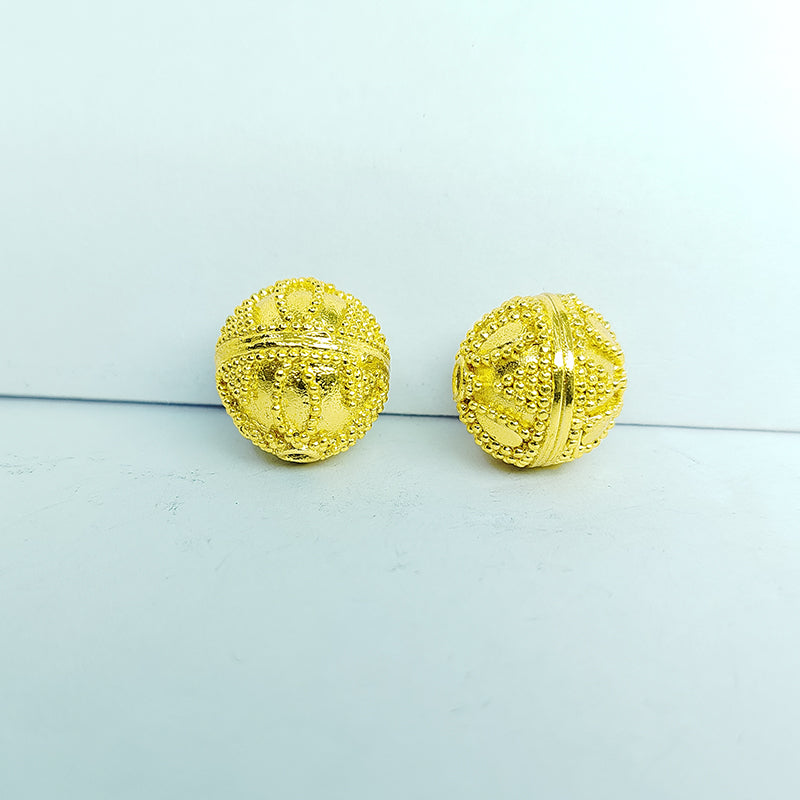 Handcrafted 18K gold overlay copper filigree bead from India for jewelry making