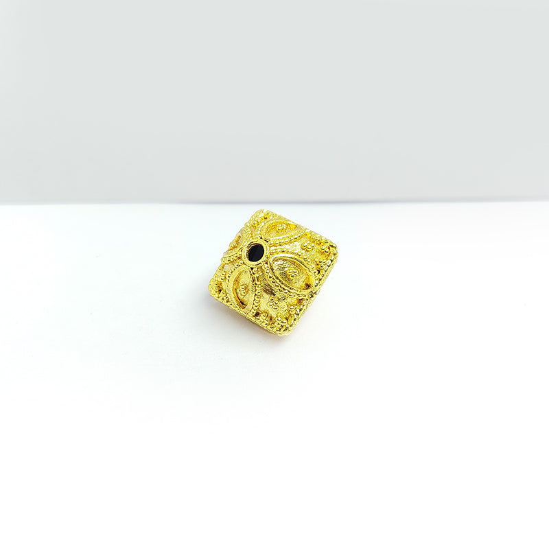 India 18K Gold Overlay over Copper artisan bead with dome and square textured handcrafted design – retail.