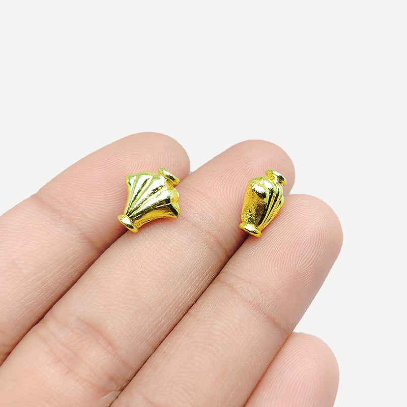 Handcrafted 18K gold overlay fan-shaped copper bead from India for jewelry making