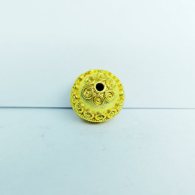 18K gold overlay textured round copper bead with raised circle design handcrafted in India.