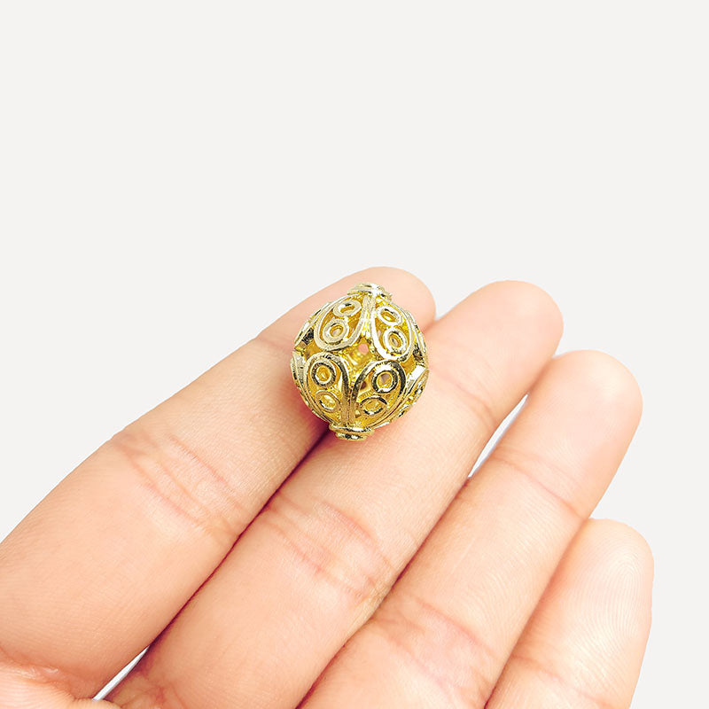 Handcrafted India 18K Gold Overlay filigree copper jewelry bead for retail buyers