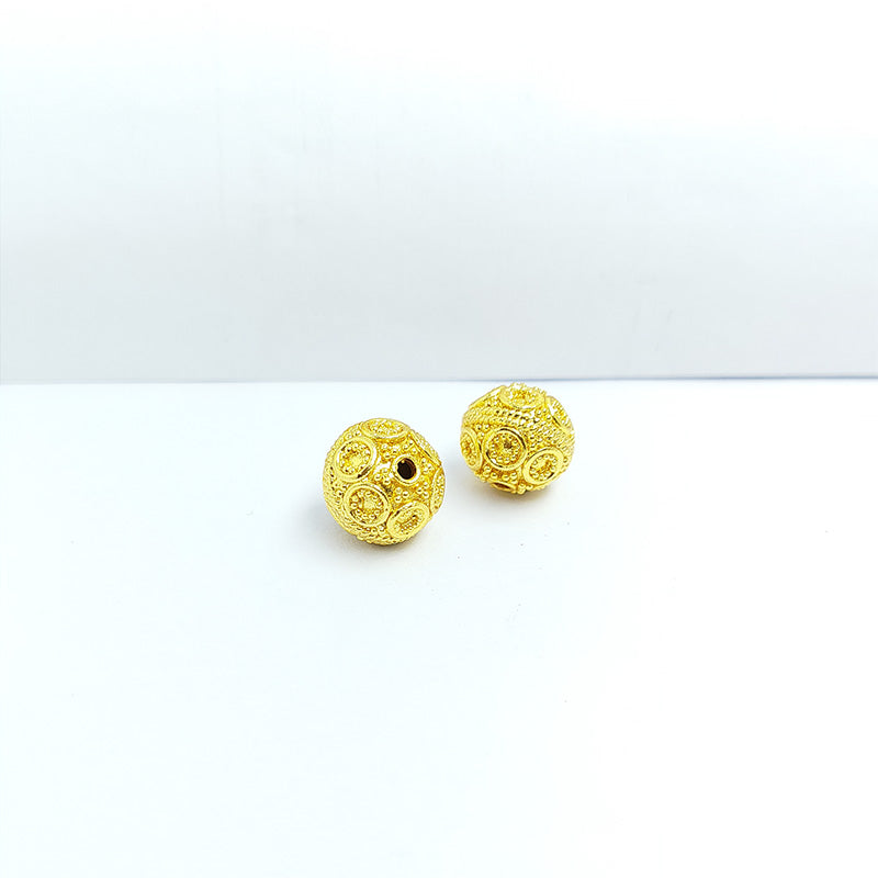 Handcrafted India bead with 18K Gold Overlay and filigree texture made from copper for jewelry making.