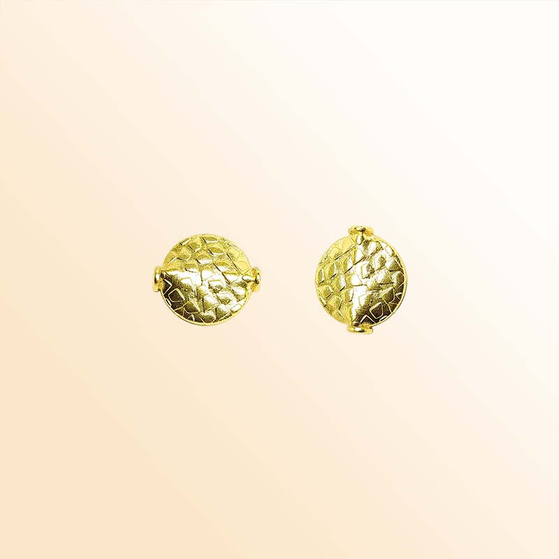 Handcrafted 18K gold overlay flat disc copper bead with hammered texture from India for jewelry making.