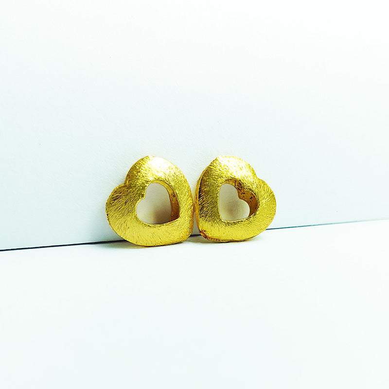 Handcrafted 18K gold overlay copper heart-shaped textured connector from India for jewelry making.