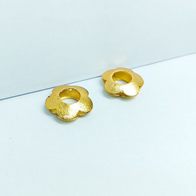 Handcrafted 18K gold overlay copper flower connector with brushed texture from India for jewelry making.