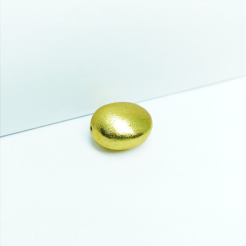 Handcrafted 18K gold overlay brushed oval-round copper bead from India for jewelry making.