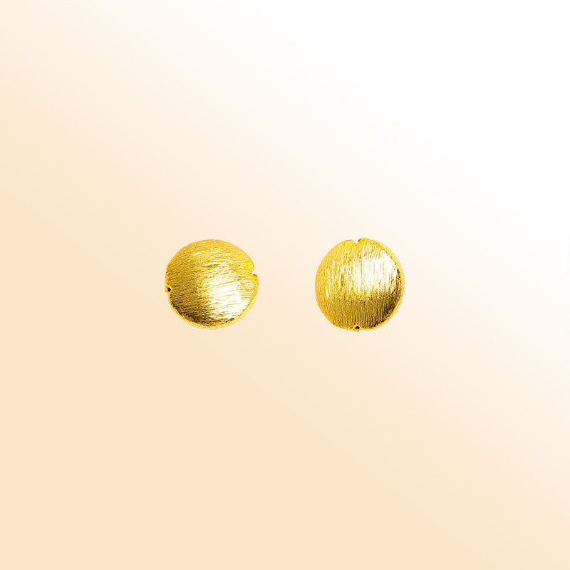 Handcrafted 18K gold overlay brushed coin-shaped copper bead with notch design from India.