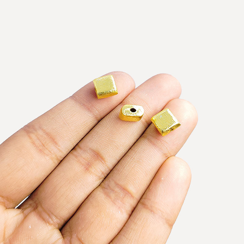 Handcrafted brushed square bead made of copper with 18K gold overlay, crafted in India for jewelry making.