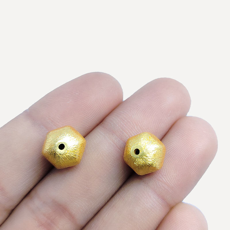 Handcrafted hexagon copper bead with 18K gold overlay and brushed finish, made in India.