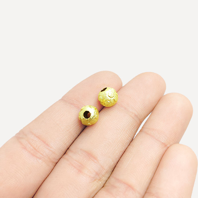 Handcrafted Gold Overlay Textured Artisan Bead With Embossed Circular Motifs